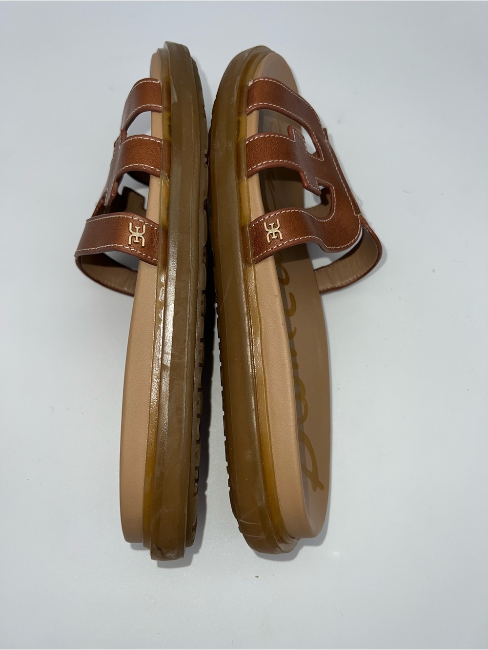 Sam Edelman Valeri Cognac brown Leather Cutout Slides Sandals size 8 Wide - Picture 4 of 8